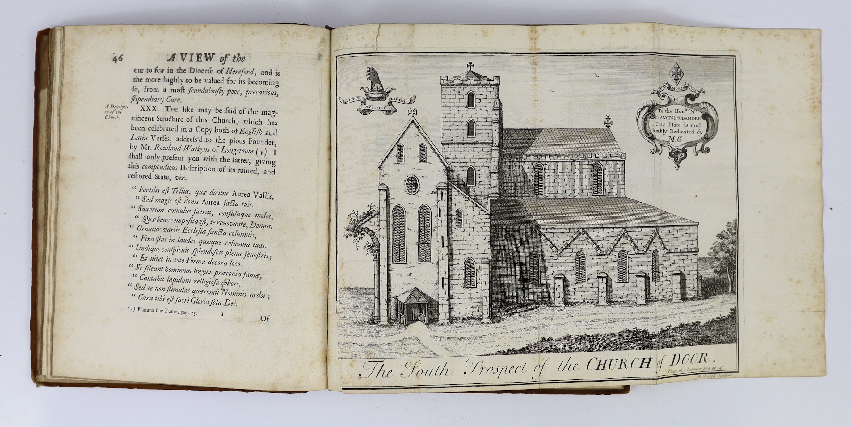 HEREFORDS: Gibson, Matthew - A View of the Ancient and Present State of the Churches of Door, Home-Lacy, and Hempstead ... with some Memoirs of that Ancient (Scudamore) Family ... folded plate, text engravings; old rever